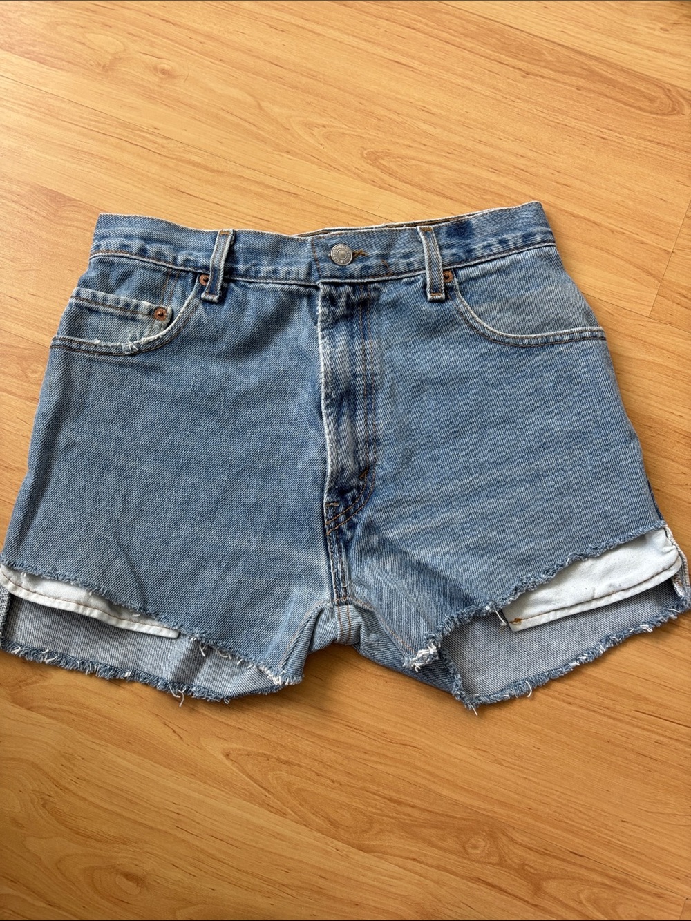 Levi's Light Blue Raw-Hem Denim Shorts